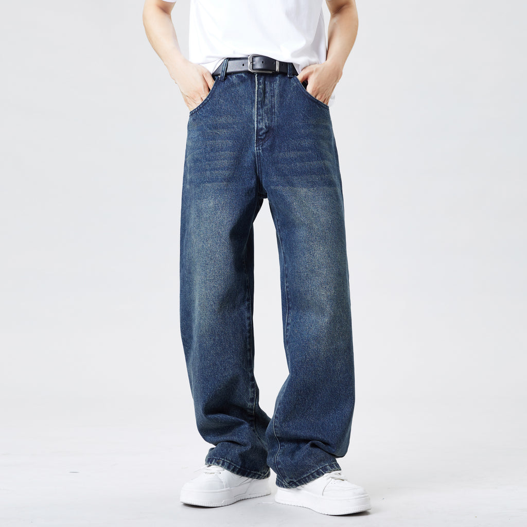 Vintage Blue Baggy Jeans for Men – Relaxed Straight Casual Fit Street Style Denim