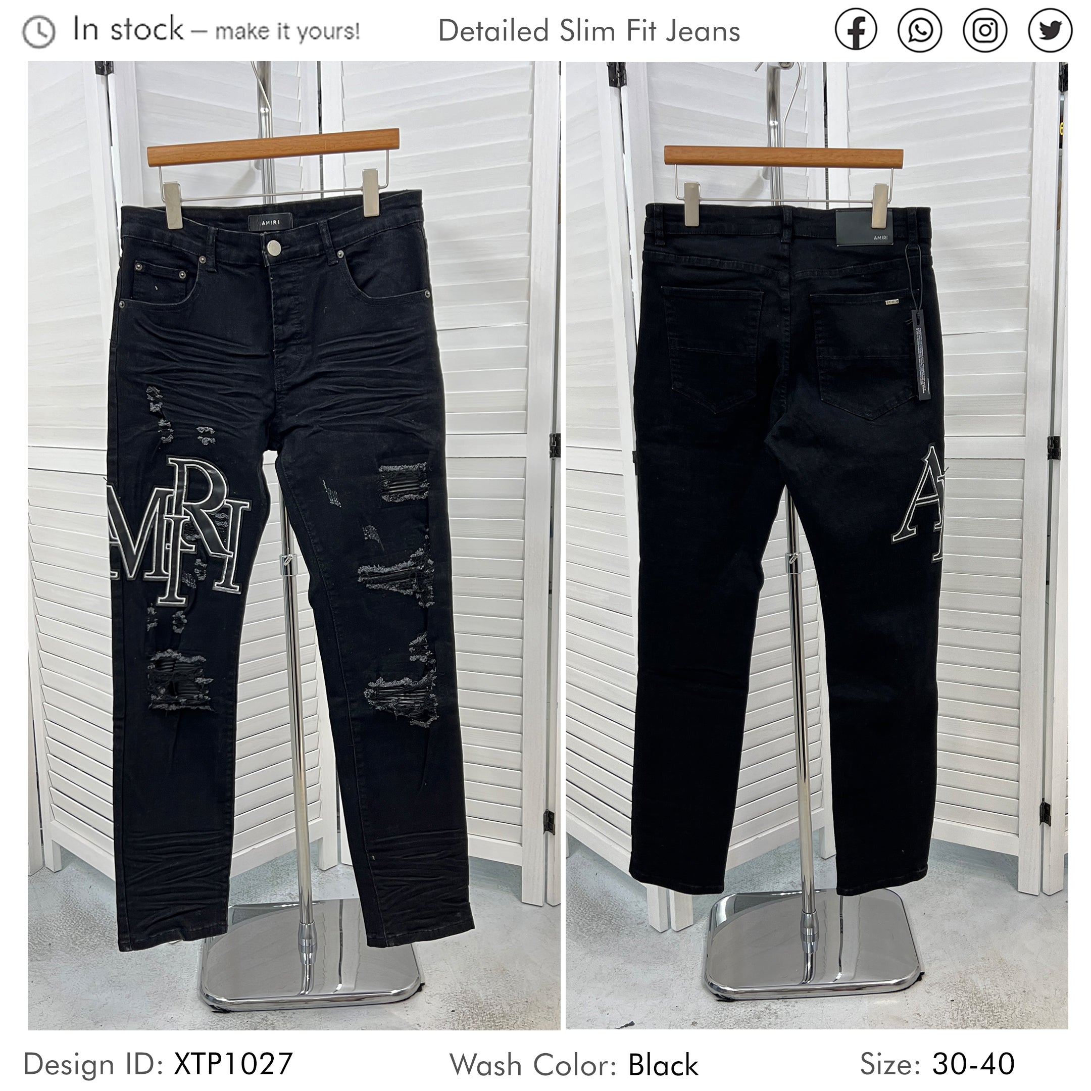 Black Ripped Damaged Leather Patch Men Jeans