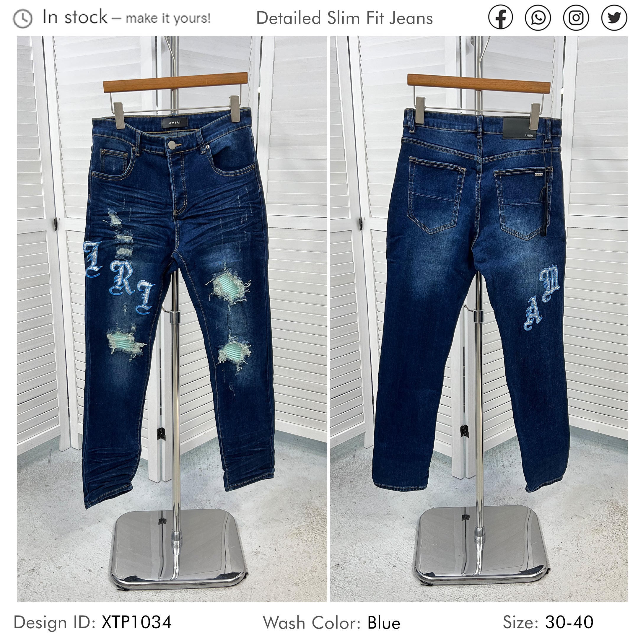 Latest Designer Ripped Patches Leather Men Jeans